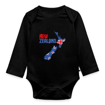 Neuseeland - Baby Bio-Langarm-Body - Schwarz - Vorne