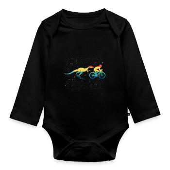 Conception de cadeau de vélo rétro Velociraptor Dino - Body Bébé bio manches longues - noir - Devant