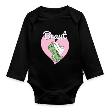 Braut Bride to be JGA Dino Dinosaurier Geschenk - Baby Bio-Langarm-Body - Schwarz - Vorne
