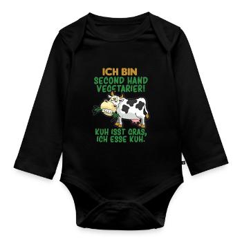 SECOND HAND VEGETARIER FLEISCHESSER HUMOR - Baby Bio-Langarm-Body - Schwarz - Vorne