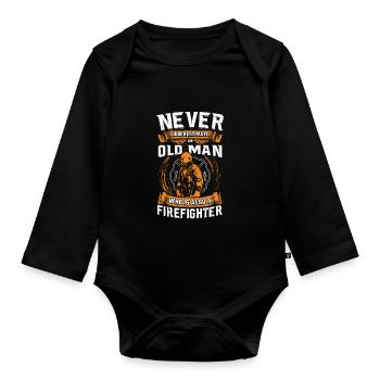 Firefighters fireman - Organic Longsleeve Baby Bodysuit - black - Front