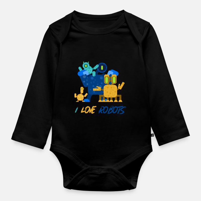 Robots Robot robots - Organic Longsleeve Baby Bodysuit - black