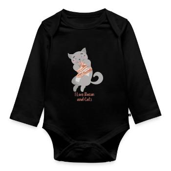 J'aime le cadeau d'amant de Kitty de bacon et de chats - Body Bébé bio manches longues - noir - Devant