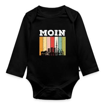 Moin Hamburg Retro Skyline - Baby Bio-Langarm-Body - Schwarz - Vorne
