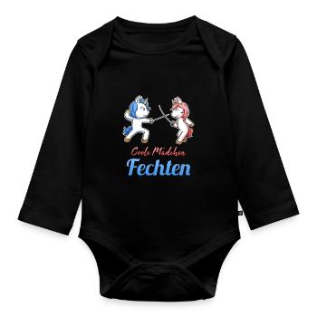Coole Mädchen Fechten Einhorn Fechtkampf Fechter - Baby Bio-Langarm-Body - Schwarz - Vorne