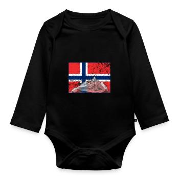 Cadeau de pêche de drapeau de Norvège Vintage - Body Bébé bio manches longues - noir - Devant