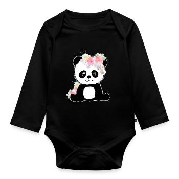Panda Lustig Geschenk Damen Herren Kinder - Baby Bio-Langarm-Body - Schwarz - Vorne