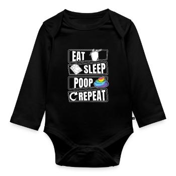 Eat Sleep Poop poop shit repeat - Organic Longsleeve Baby Bodysuit - black - Front