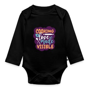 Kochen ist sichtbare Liebe Geschenk Köchin - Baby Bio-Langarm-Body - Schwarz - Vorne
