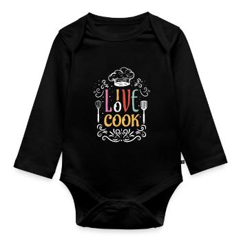 Cooking love and life gift chef - Organic Longsleeve Baby Bodysuit - black - Front