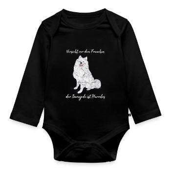 Samojede Hund - Baby Bio-Langarm-Body - Schwarz - Vorne