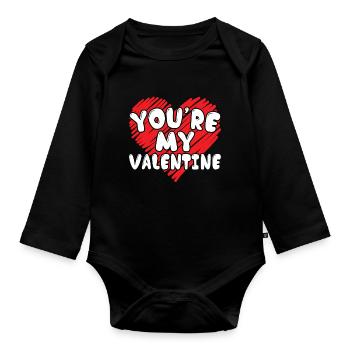 Tu es mon Valentine lettrage avec coeur Valentin - Body Bébé bio manches longues - noir - Devant
