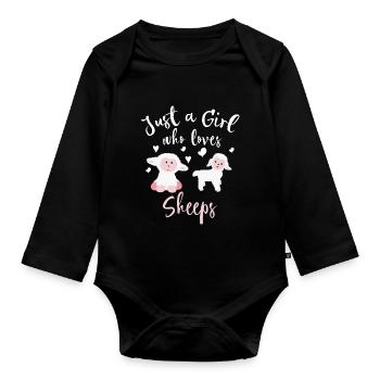 Fille qui aime mouton agneau enfant mouton - Body Bébé bio manches longues - noir - Devant
