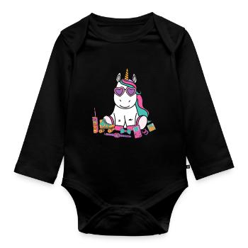 90s 80s party outfit costume unicorn - Organic Longsleeve Baby Bodysuit - black - Front