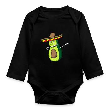 Avocado Dab Mexico Sombrero Dabbing - Organic Longsleeve Baby Bodysuit - black - Front