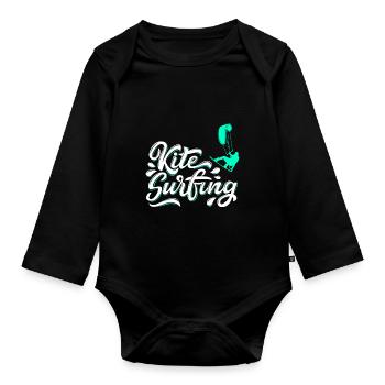 Kite Surfen - Baby Bio-Langarm-Body - Schwarz - Vorne