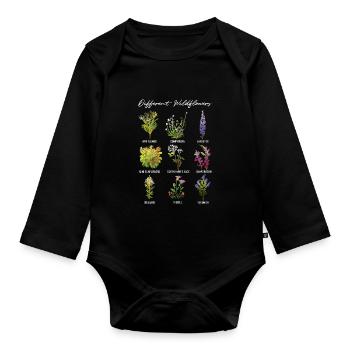 Different Wildflowers, Unique and Vintage Retro - Organic Longsleeve Baby Bodysuit - black - Front