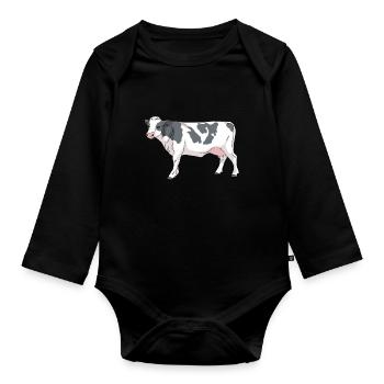 Cartoon cow with spots - Organic Longsleeve Baby Bodysuit - black - Front