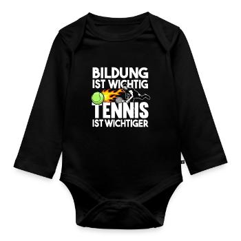 Tennis Tennisspieler Tennisschläger Trainer - Baby Bio-Langarm-Body - Schwarz - Vorne