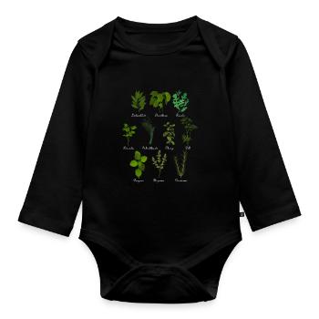Herbes botaniques vintage - Body Bébé bio manches longues - noir - Devant