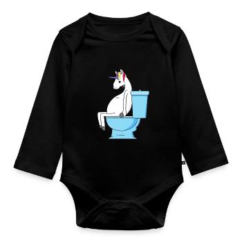 Einhorn Klo Toilette WC Geschenk - Baby Bio-Langarm-Body - Schwarz - Vorne