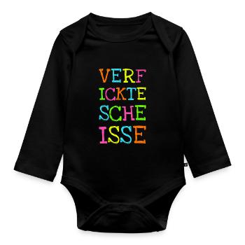 Verfickte Scheiße Schimpfwörter Flüche Spruch - Baby Bio-Langarm-Body - Schwarz - Vorne