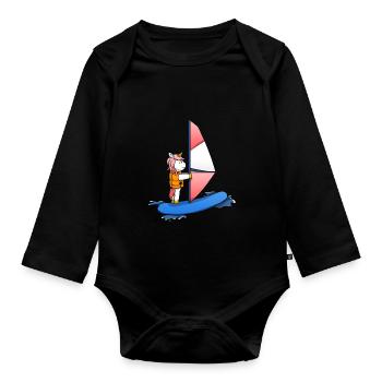 Windsurfing unicorn windsurf windsurfer - Organic Longsleeve Baby Bodysuit - black - Front