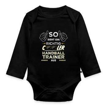 Handball Habdball coach coach coach gift - Organic Longsleeve Baby Bodysuit - black - Front