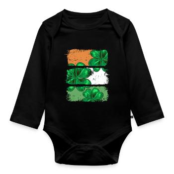 St Patricks Day Irland Fahne Kleeblatt Geschenk - Baby Bio-Langarm-Body - Schwarz - Vorne