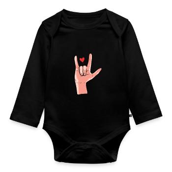 Langue des signes Langue des signes Langue des signes - Body Bébé bio manches longues - noir - Devant