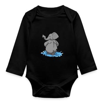 Elephant water elephant - Organic Longsleeve Baby Bodysuit - black - Front