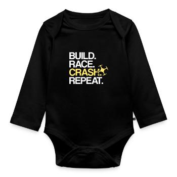 Build Race Crash Repeat | Pilote de drone drone - Body Bébé bio manches longues - noir - Devant