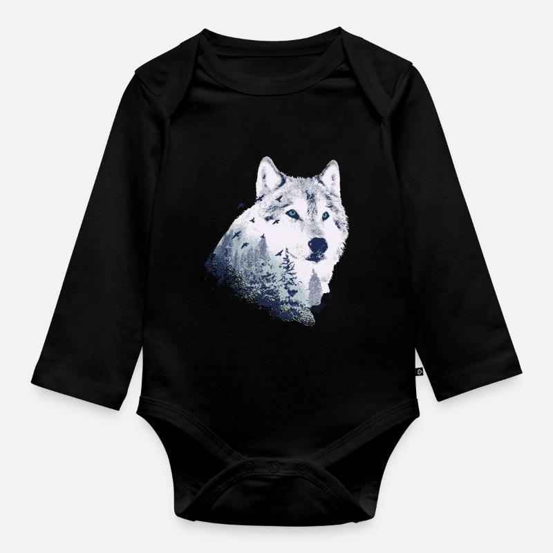 wolf - Baby Bio-Langarm-Body - Schwarz