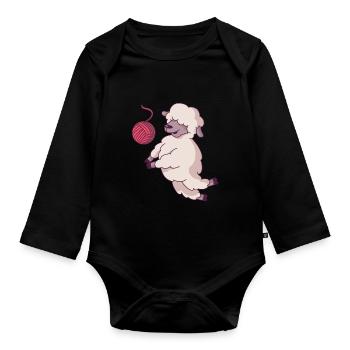 Volleyball Schaf Lustig Humor Baggern Pritschen - Baby Bio-Langarm-Body - Schwarz - Vorne