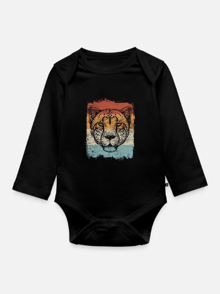 Gepard Raubkatze Retro Vintage Geschenk - Baby Bio-Langarm-Body - Schwarz