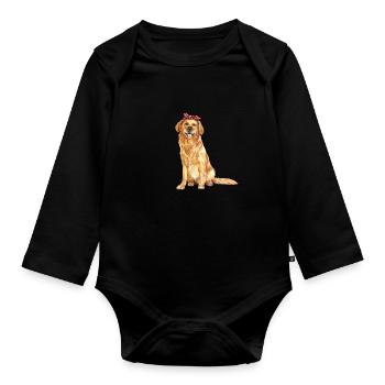 Cadeau de maman chien Golden Golden Retriever doux - Body Bébé bio manches longues - noir - Devant