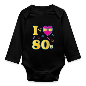 I love 80s - 80s - Organic Longsleeve Baby Bodysuit - black - Front