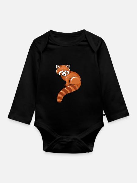 Rød panda - Langærmet babybody, økologisk bomuld - sort