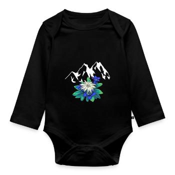 Montagnes Montagnes Tyrol Edelweiss Gentiane Nature Randonnée - Body Bébé bio manches longues - noir - Devant