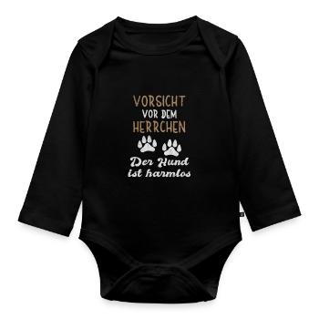 Vorsicht Vor Dem Herrchen Der Hund Ist Harmlos Dog - Baby Bio-Langarm-Body - Schwarz - Vorne
