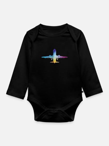Flugzeug - Baby Bio-Langarm-Body - Schwarz