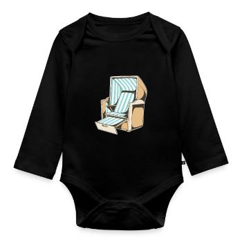 Beach chair beach chairs North Sea Baltic beach - Organic Longsleeve Baby Bodysuit - black - Front