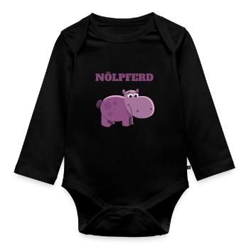 Nölpferd - Lustiges Nilpferd Wortspiel Sprüche - Baby Bio-Langarm-Body - Schwarz - Vorne