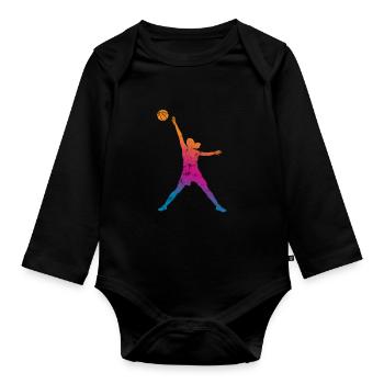 basketball Frauen silhouette retro - Baby Bio-Langarm-Body - Schwarz - Vorne
