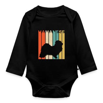 Chien silhouette havanais vintage rétro - Body Bébé bio manches longues - noir - Devant