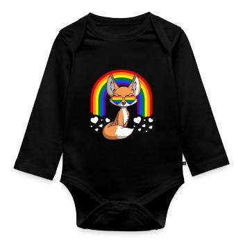 LGBTQ Fox Gay Pride Rainbow - Organic Longsleeve Baby Bodysuit - black - Front