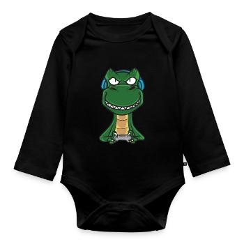 Console de jeu Gamer T-Rex - Body Bébé bio manches longues - noir - Devant
