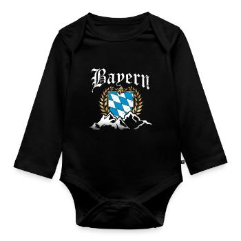 Freistaat Bayern Retro Berge Wappen Fahne Flagge - Baby Bio-Langarm-Body - Schwarz - Vorne
