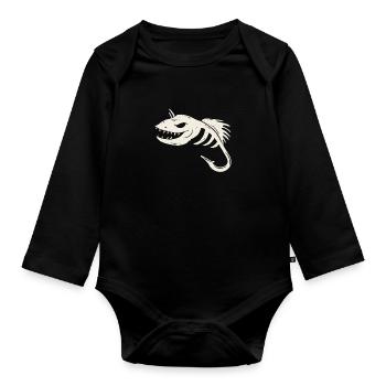 Angler fishing fisherman vacation camper fish - Organic Longsleeve Baby Bodysuit - black - Front