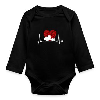 Road builder heartbeat - Organic Longsleeve Baby Bodysuit - black - Front